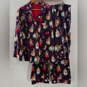 Nick & Nora Sock Monkey Knitting Yarn Flannel 100% Cotton 2 Pc. Pajamas Size XXL